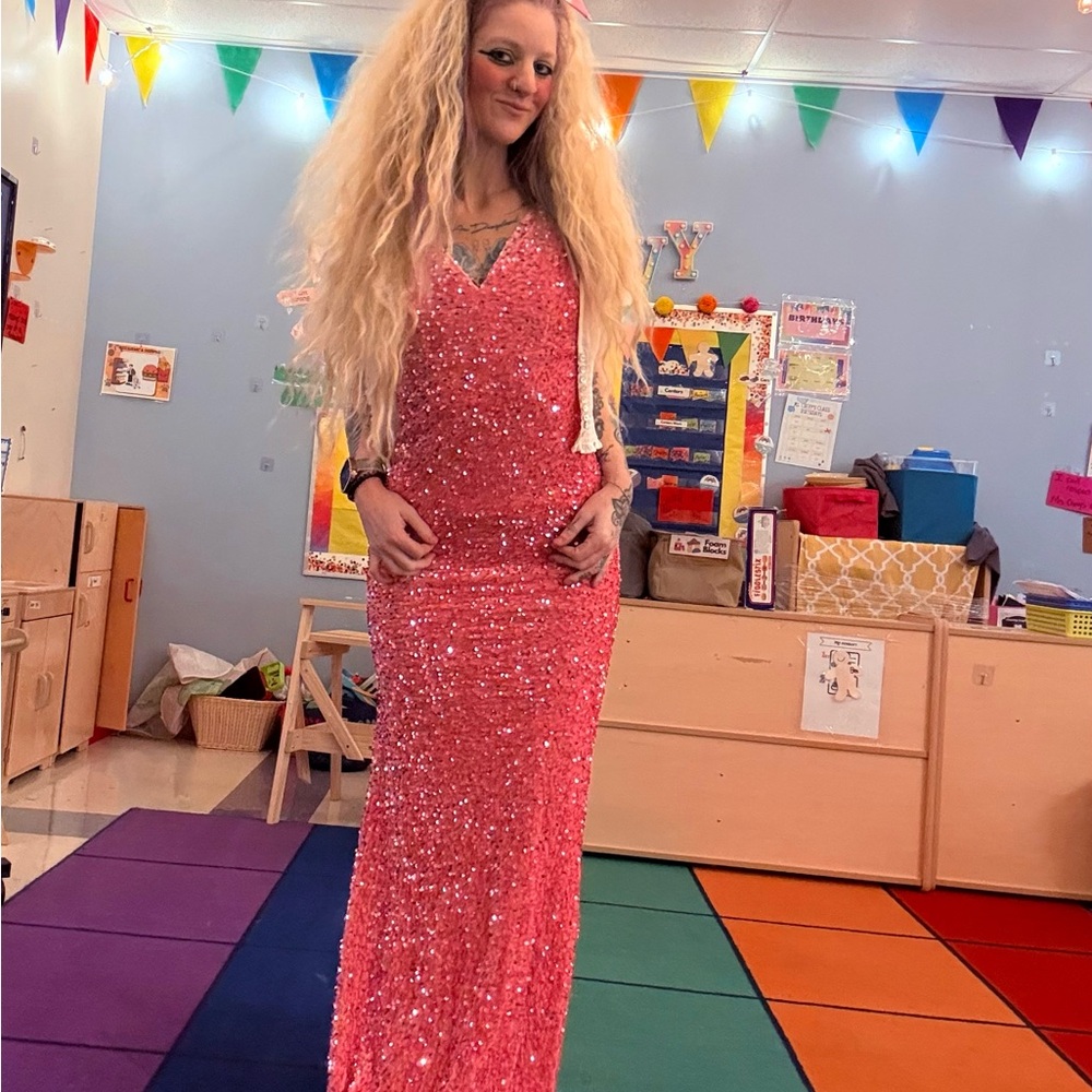 Sequin Pink V-Neck prom or formal Dress